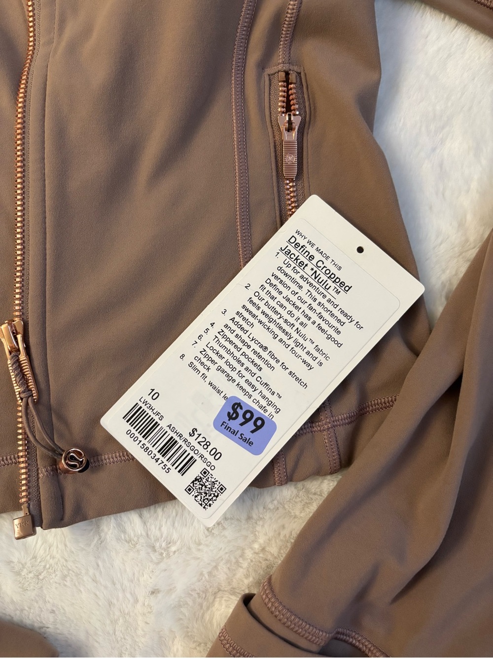 Lululemon Cropped Define Jacket Size 10 Ashen rose/rose gold metal wear - Picture 2 of 6